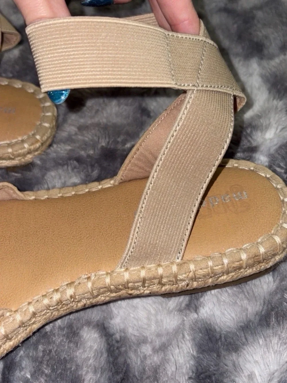 Madden Girl Beige Espadrille Sandals with Elastic Cross Straps